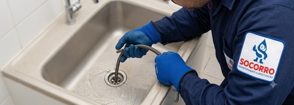 Profissional realizando Desentupimento de Esgoto, Pias, Ralos e Vasos Sanitários em Porto Belo
